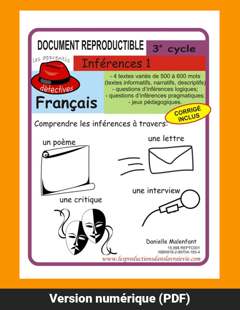 Inférence 1, 3e cycle par Danielle Malenfant, Reproductible, PDF