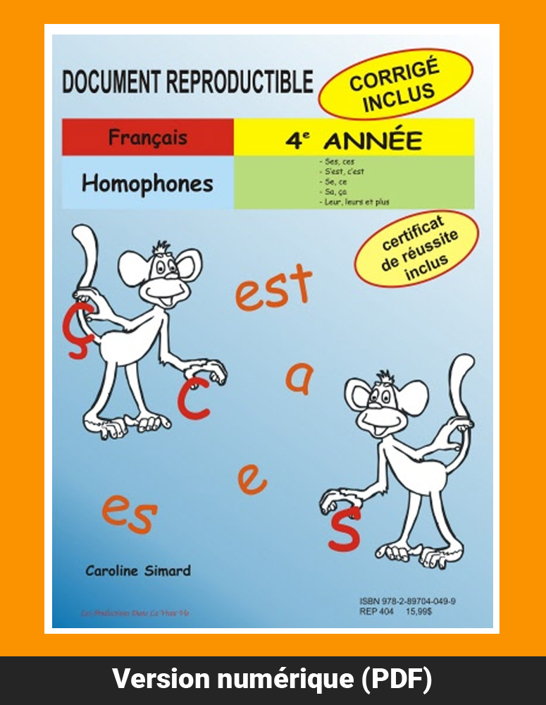 Homophones, 4e année par Caroline Simard, Reproductible, PDF
