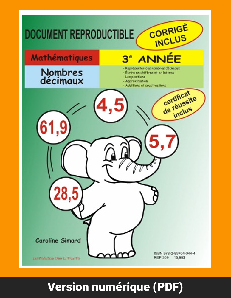 Nombres décimaux, 3e année par Caroline Simard, Reproductible, PDF