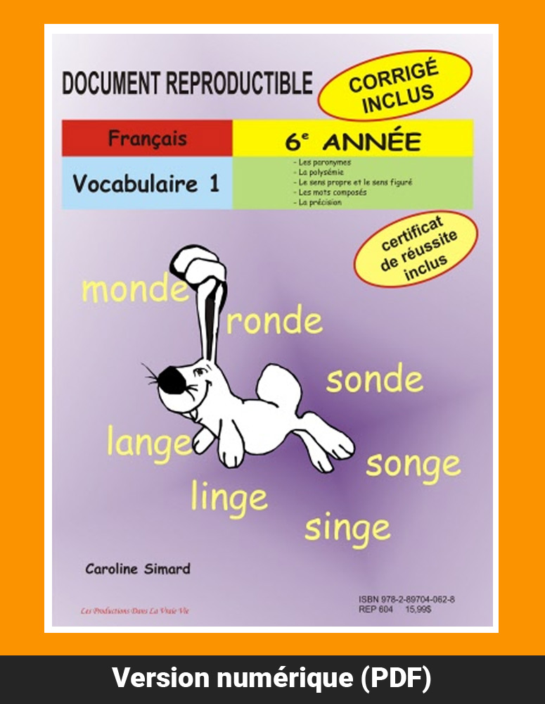 Vocabulaire 1, 6e année par Caroline Simard, Reproductible, PDF